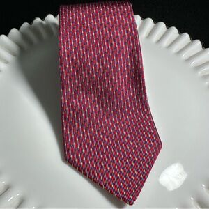 Turnbull & Asser for Neiman Marcus Red Silk Tie w/ Blue and Lt. Gold- Handmade